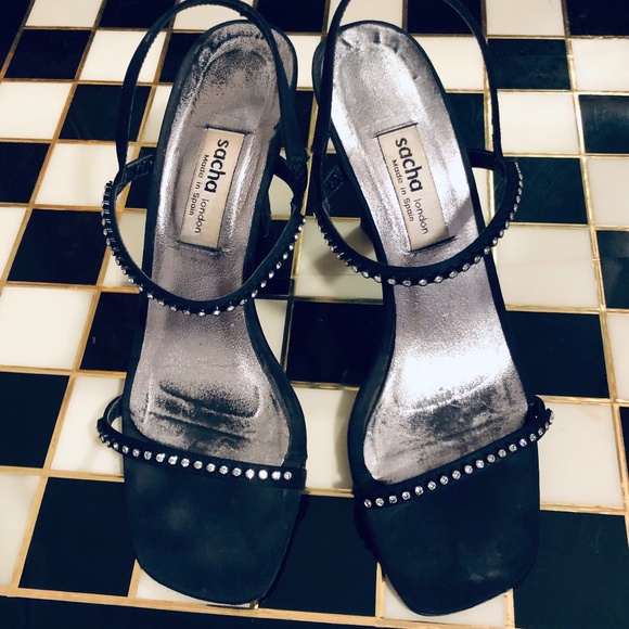 Rhinestone & Black Satin 4" Heels - Picture 11 of 14